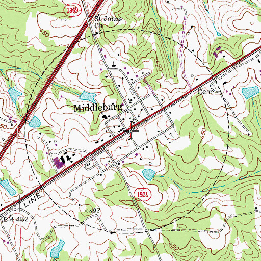 Topographic Map of Town of Middleburg, NC
