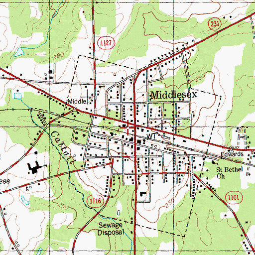 Topographic Map of Town of Middlesex, NC