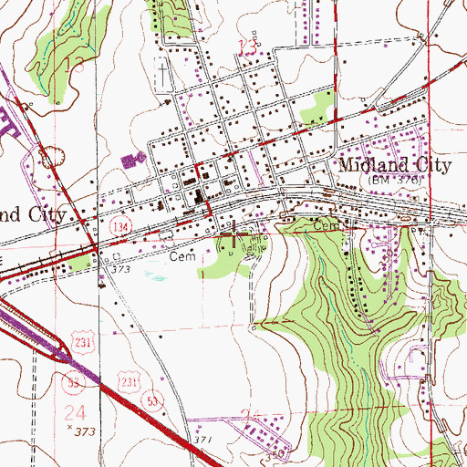 Topographic Map of Town of Midland City, AL