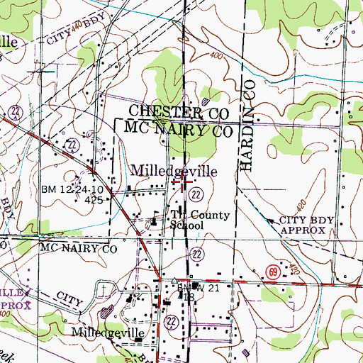 Topographic Map of Town of Milledgeville, TN