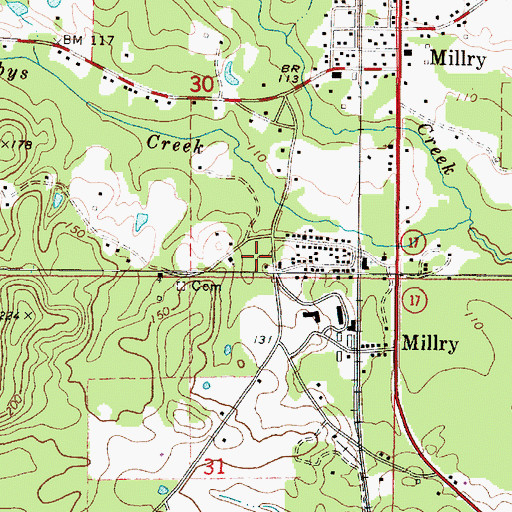 Topographic Map of Town of Millry, AL