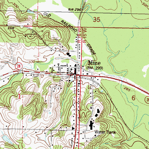 Topographic Map of Town of Mize, MS