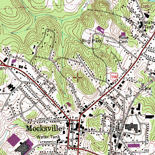 Topographic Map of Town of Mocksville, NC