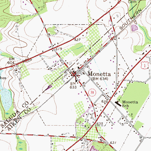 Topographic Map of Town of Monetta, SC
