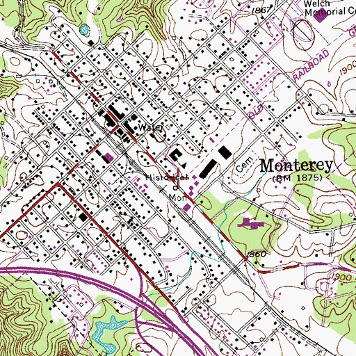 Topographic Map of Town of Monterey, TN