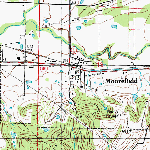 Topographic Map of Town of Moorefield, AR