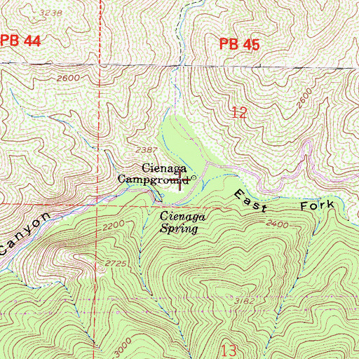 Topographic Map of Cienaga Campground, CA