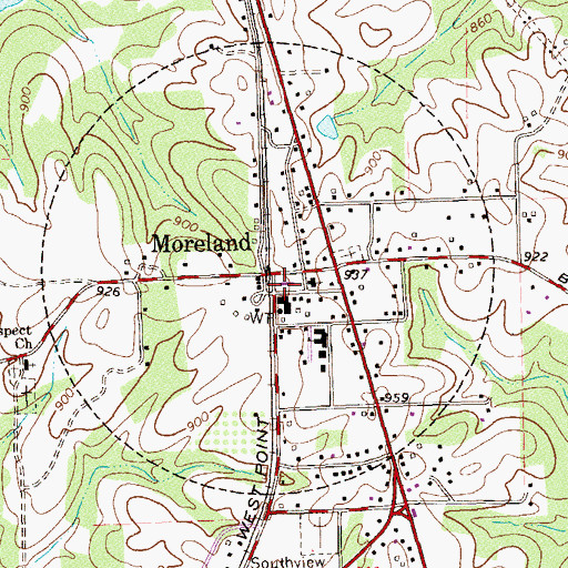 Topographic Map of Town of Moreland, GA