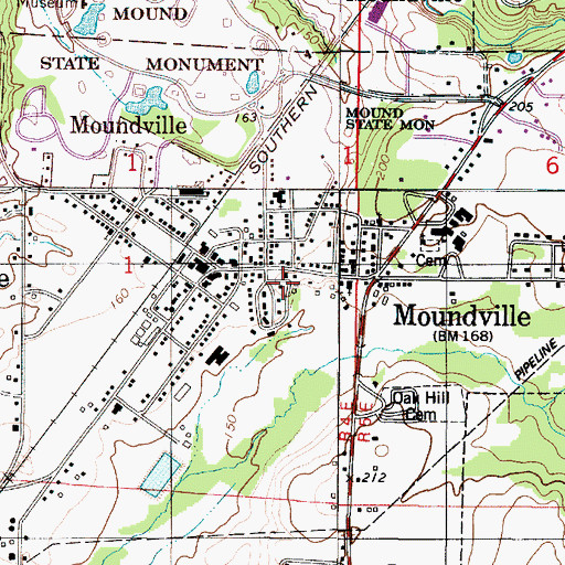 Topographic Map of Town of Moundville, AL