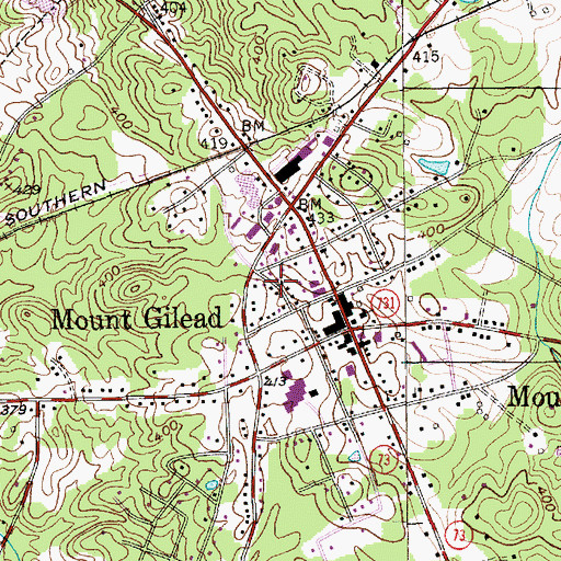Topographic Map of Town of Mount Gilead, NC