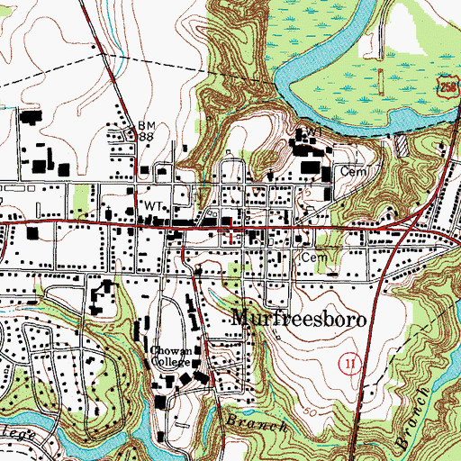 Topographic Map of Town of Murfreesboro, NC