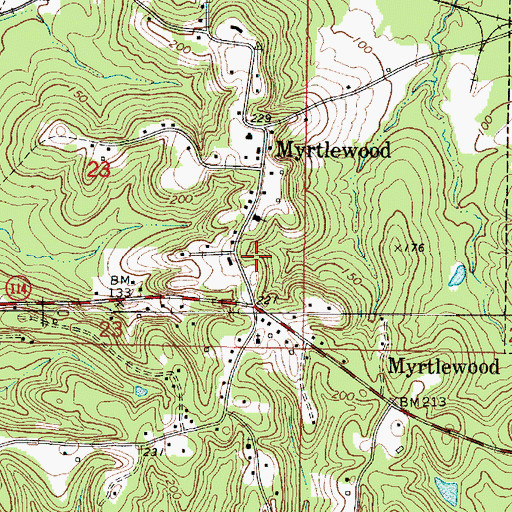 Topographic Map of Town of Myrtlewood, AL
