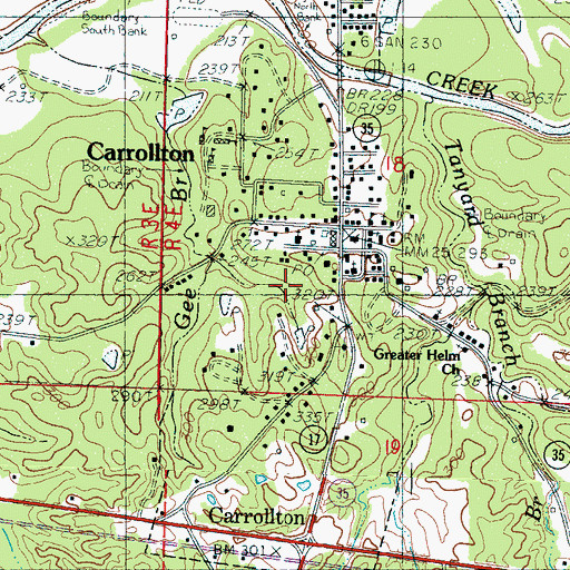 Topographic Map of Town of Carrollton, MS