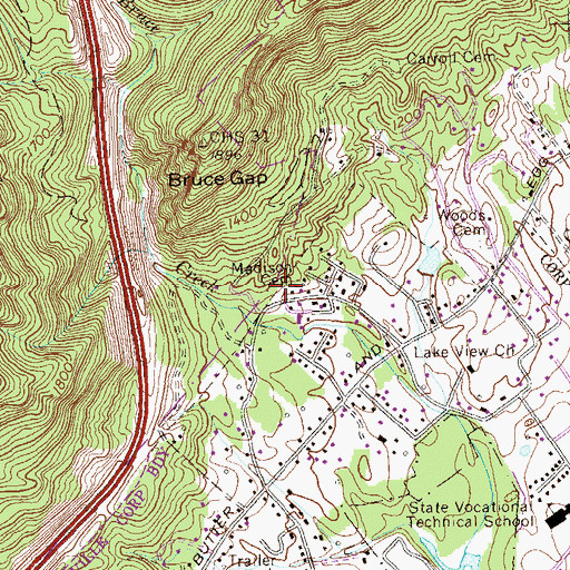 Topographic Map of Town of Caryville, TN