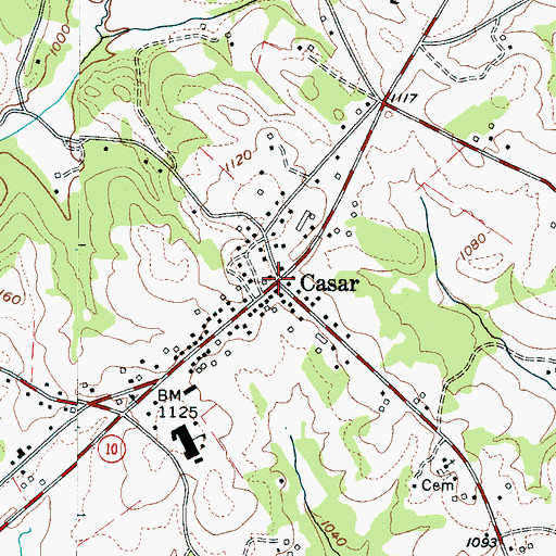 Topographic Map of Town of Casar, NC