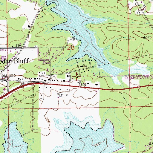 Topographic Map of Town of Cedar Bluff, AL