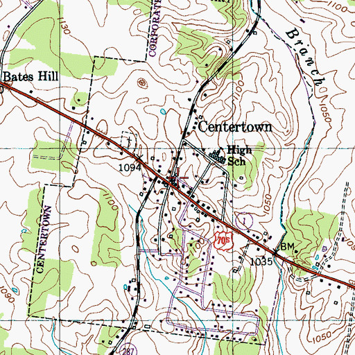 Topographic Map of Town of Centertown, TN