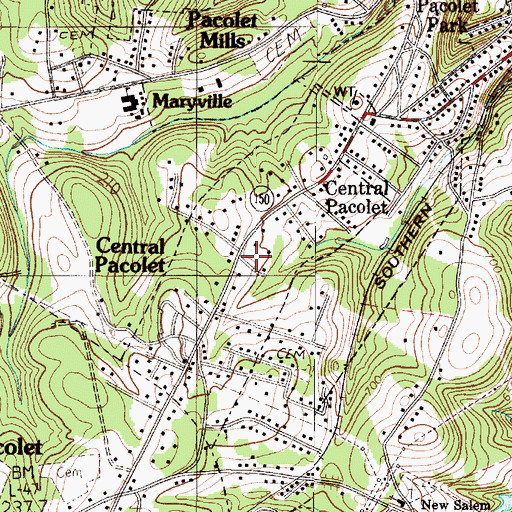 Topographic Map of Town of Central Pacolet, SC
