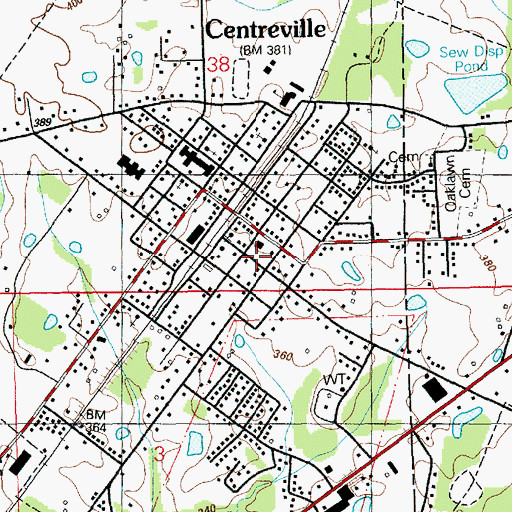 Topographic Map of Town of Centreville, MS