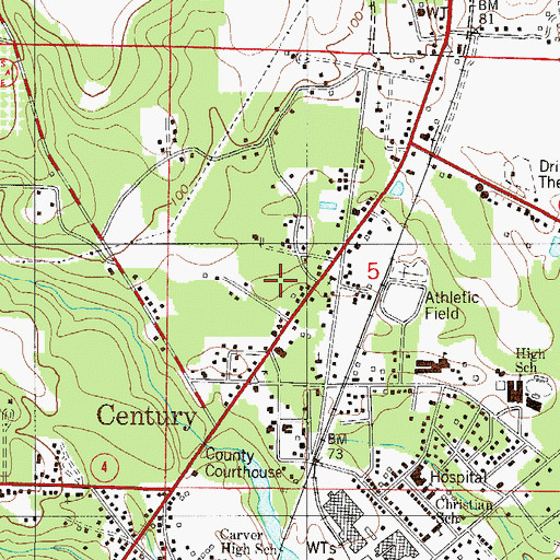 Topographic Map of Town of Century, FL