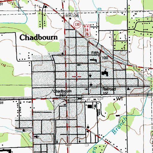 Topographic Map of Town of Chadbourn, NC