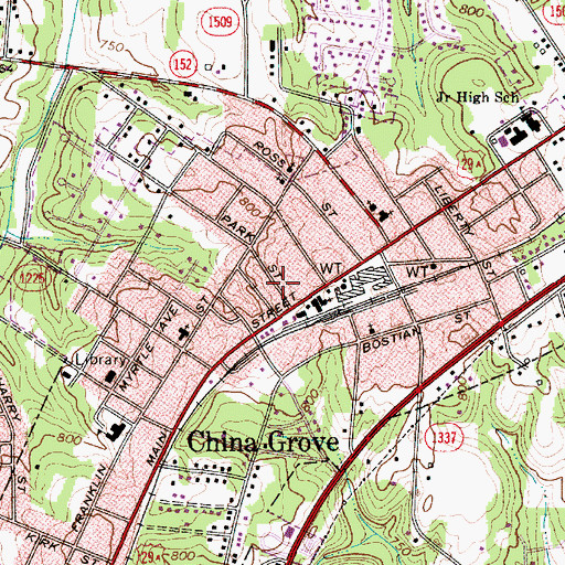 Topographic Map of Town of China Grove, NC