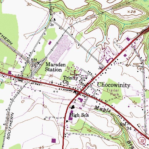 Topographic Map of Town of Chocowinity, NC
