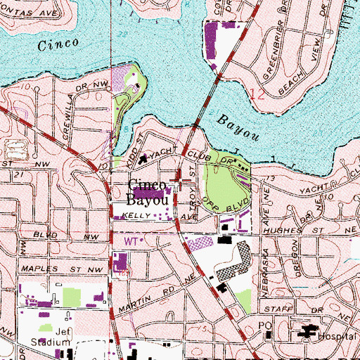 Topographic Map of Town of Cinco Bayou, FL