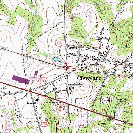 Topographic Map of Town of Cleveland, NC