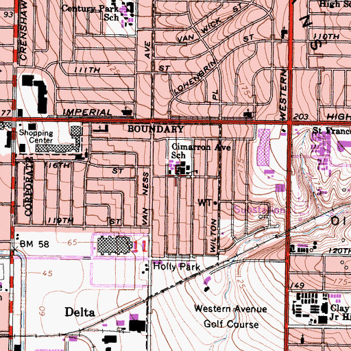 Topographic Map of Cimarron Avenue School, CA