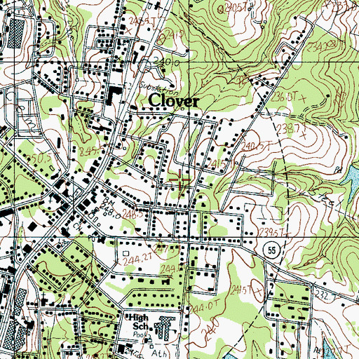 Topographic Map of Town of Clover, SC