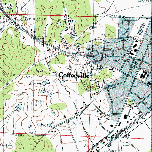 Topographic Map of Town of Coffeeville, MS