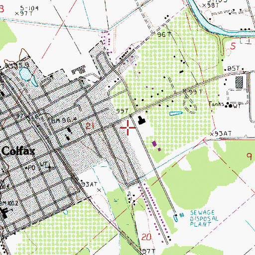 Topographic Map of Town of Colfax, LA