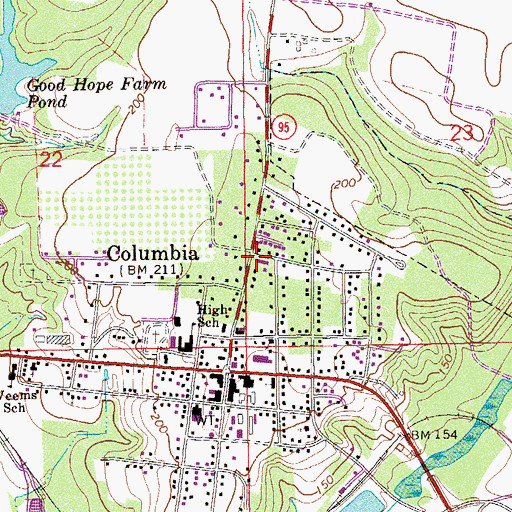 Topographic Map of Town of Columbia, AL