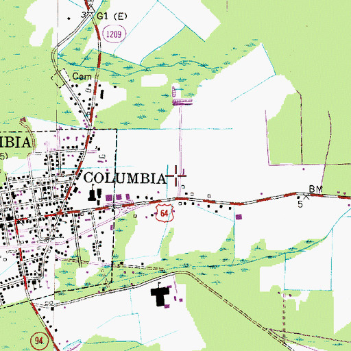 Topographic Map of Town of Columbia, NC