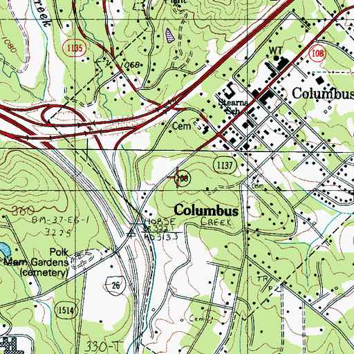 Topographic Map of Town of Columbus, NC