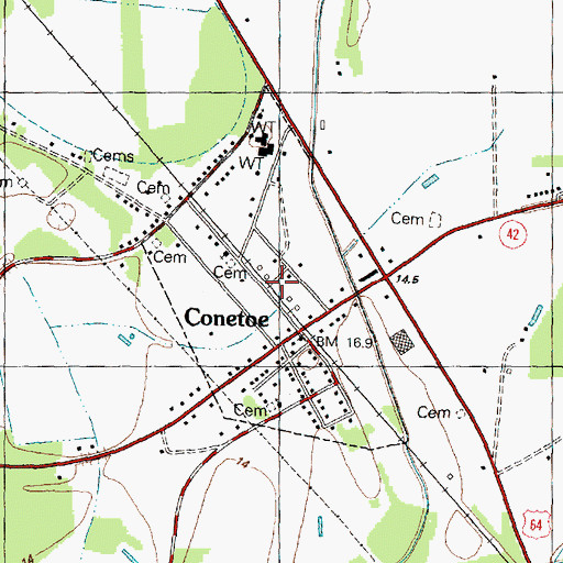 Topographic Map of Town of Conetoe, NC