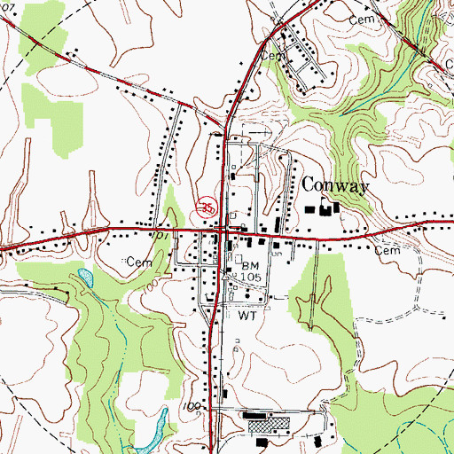 Topographic Map of Town of Conway, NC