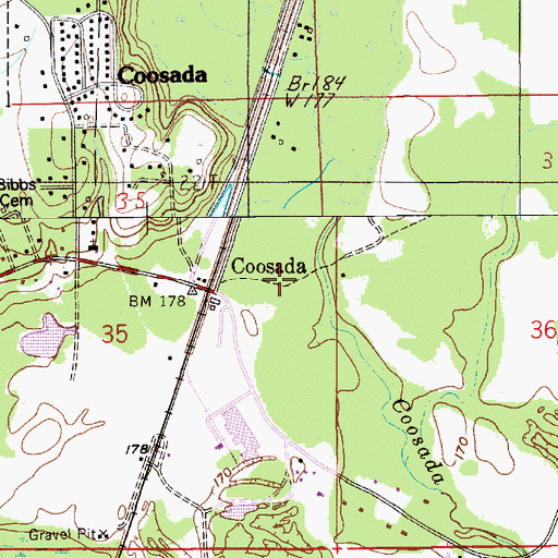 Topographic Map of Town of Coosada, AL