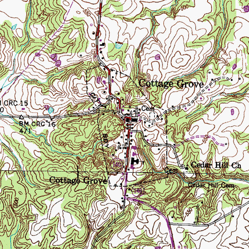 Topographic Map of Town of Cottage Grove, TN