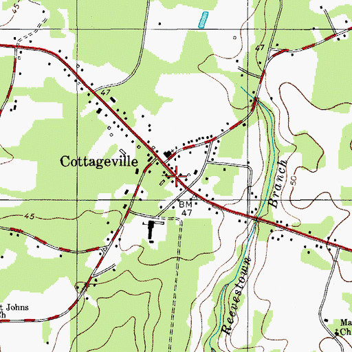 Topographic Map of Town of Cottageville, SC