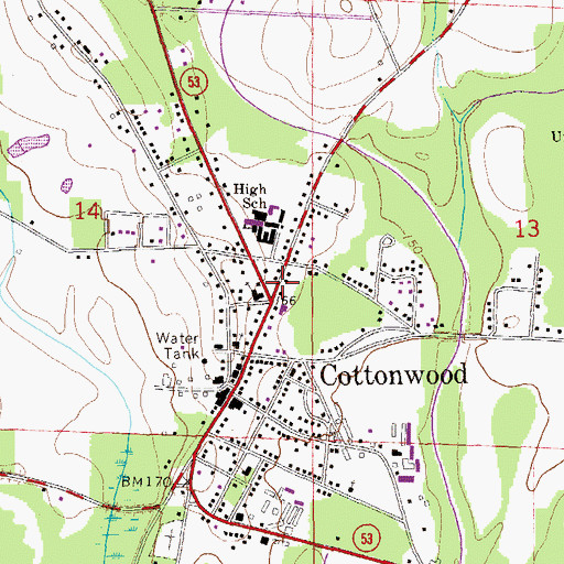 Topographic Map of Town of Cottonwood, AL