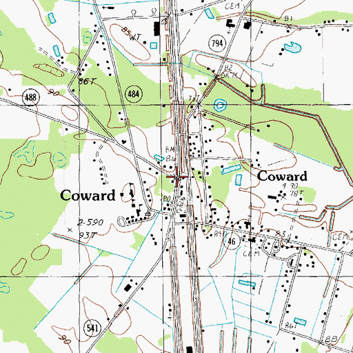 Topographic Map of Town of Coward, SC
