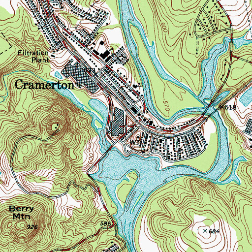 Topographic Map of Town of Cramerton, NC