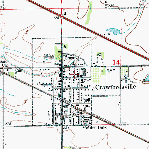 Topographic Map of Town of Crawfordsville, AR