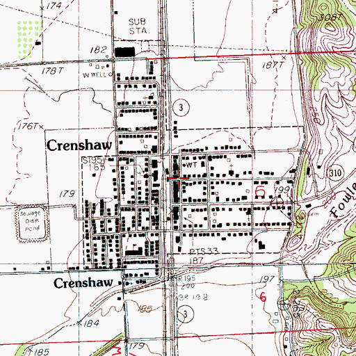 Topographic Map of Town of Crenshaw, MS