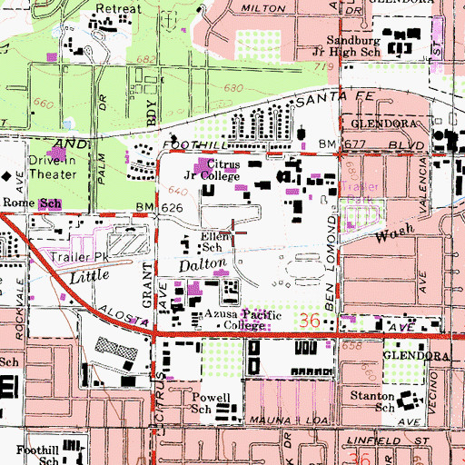 Topographic Map of Citrus College, CA