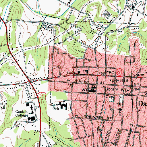 Topographic Map of Town of Dallas, NC