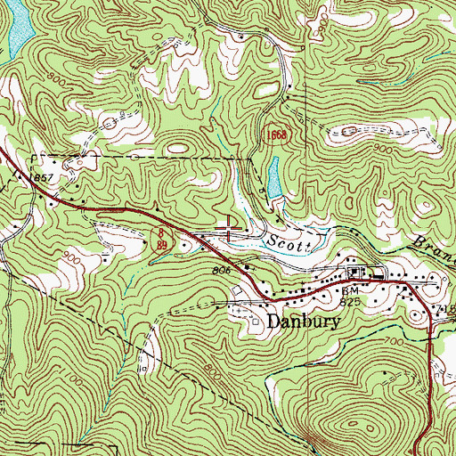 Topographic Map of Town of Danbury, NC