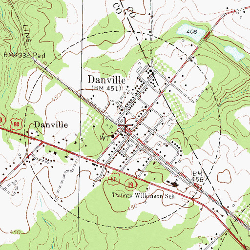 Topographic Map of Town of Danville, GA